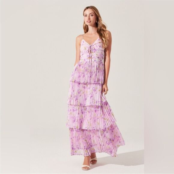 New ASTR Lavender Tier Ruffle Floral Maxi Dress Revolve - Picture 2 of 7